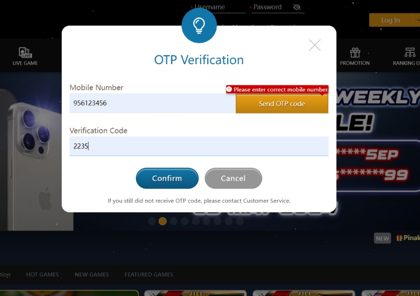 Confirm registration via OTP